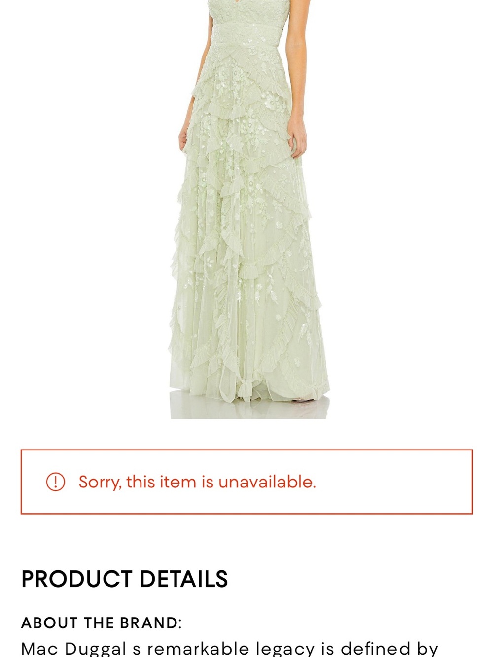 Mac Duggal Light Sage Lace Tiered Maxi Gown